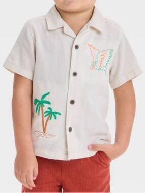Cat and Jack Toddler Boys' Embroidered Tropical T-Shirt button up